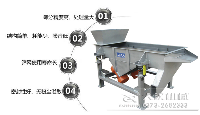 1016型直線振動(dòng)篩特點(diǎn)：1，篩分精度高，處理量大。2，結(jié)構(gòu)簡單，耗能少，噪音低，3，篩網(wǎng)使用壽命長，密封性好無粉塵溢散。