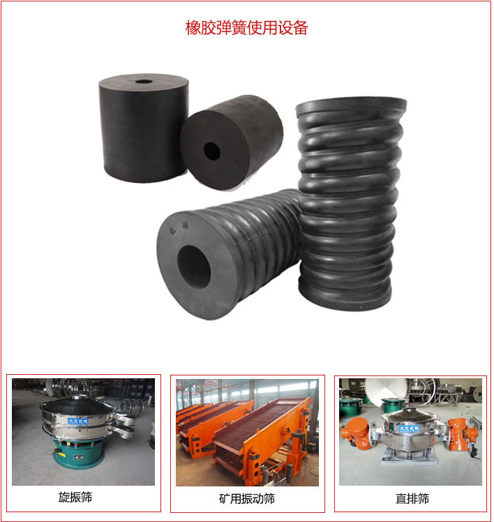 橡膠彈簧適用設(shè)備：旋振篩，礦用振動(dòng)篩，直排篩等