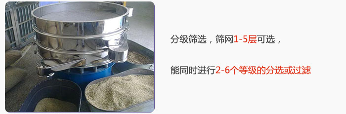 分級(jí)篩選，可篩1至5層篩網(wǎng)，能同時(shí)進(jìn)行2至6個(gè)等級(jí)的分選或過(guò)濾