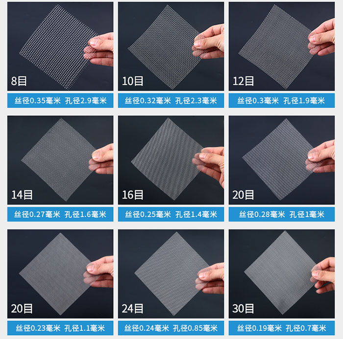 8目-30目金屬絲編織網(wǎng)對(duì)應(yīng)的絲徑，孔徑圖片展示