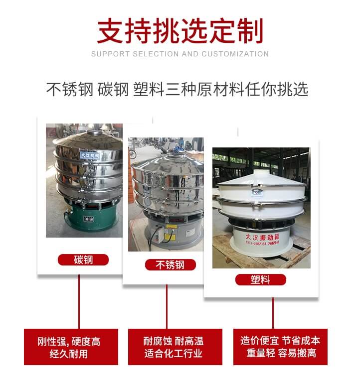 旋振篩可配置一到四層的篩網。旋振篩的篩分效率高，篩分精度高，篩分率高達96%。