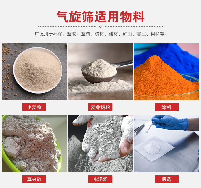 氣旋篩適用物料：小麥粉，麥芽糖粉，涂料，等粉狀物料。