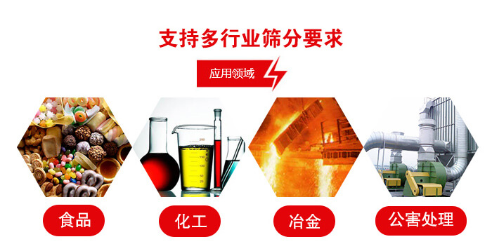 旋振篩適用的行業(yè)：食品行業(yè)，化工行業(yè)，冶金行業(yè)，公害處理等。