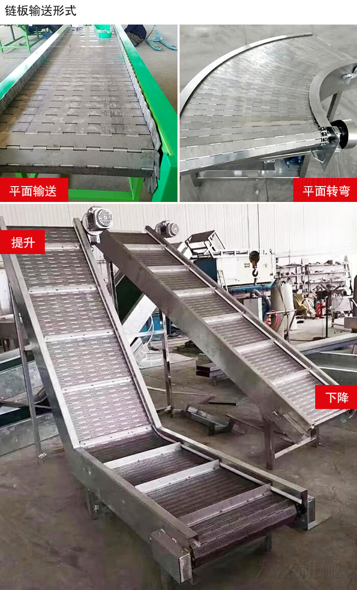 鏈板輸送機(jī)平面輸送，平面拐彎，提升等運(yùn)行現(xiàn)場圖片